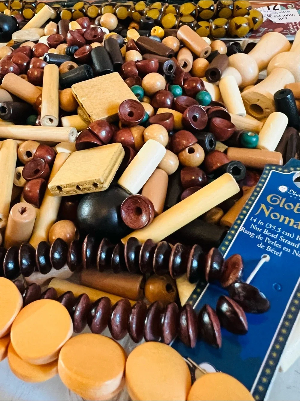 Bead Lot — Wood, Shell, and Nuts —Rescued and New, Natural and Dyed